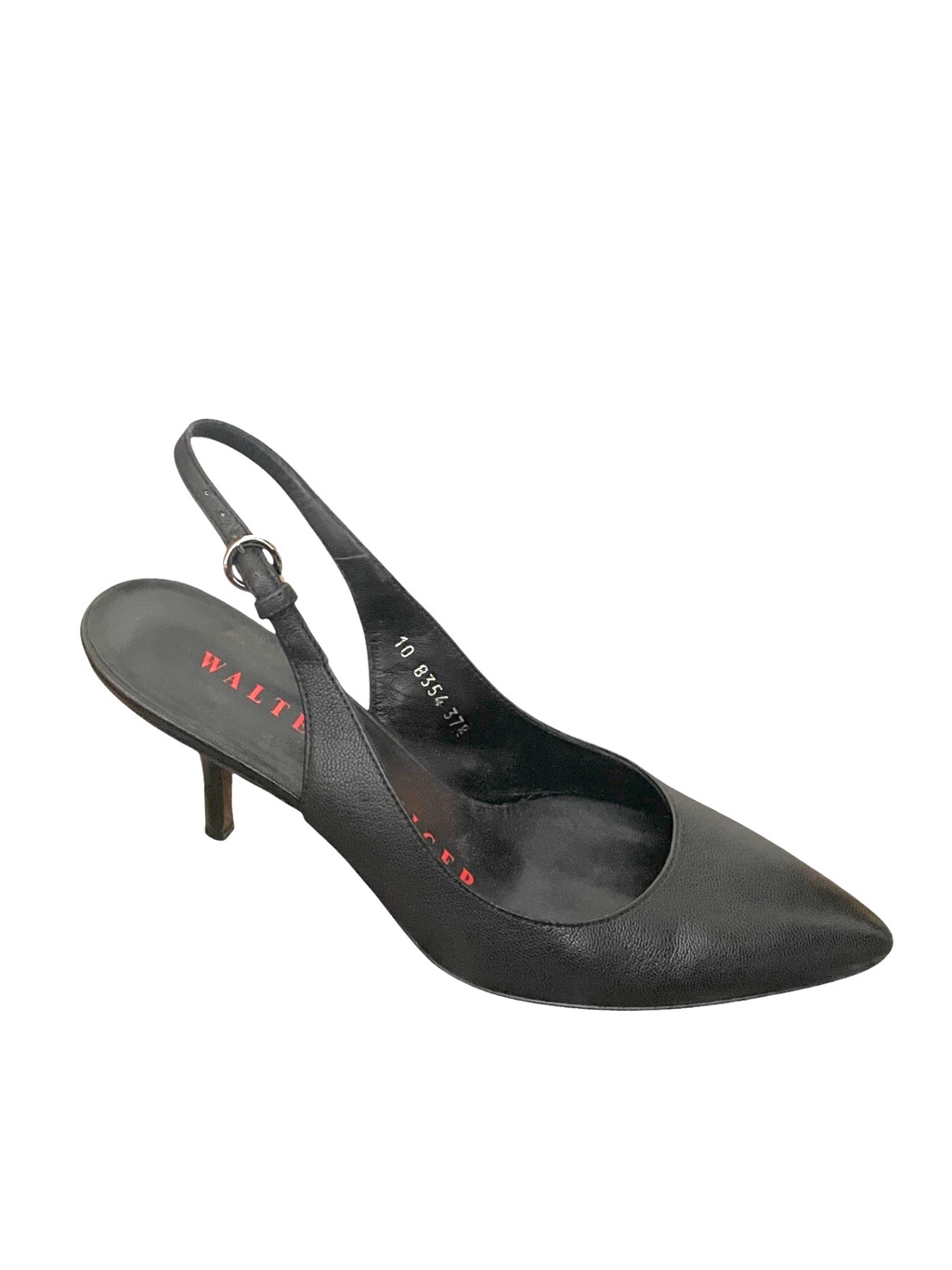 Walter Steiger Black Leather Pointed Toe Slingback Heels Size 37.5